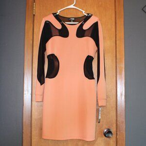 Fashion Star Macy’s Peach Mesh Panel Bodycon Dress Sheer Cutout Long Sleeve Size